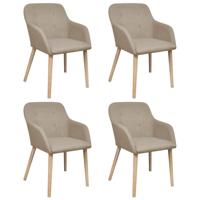 Eetkamerstoelen 4 st stof en massief eikenhout beige - thumbnail