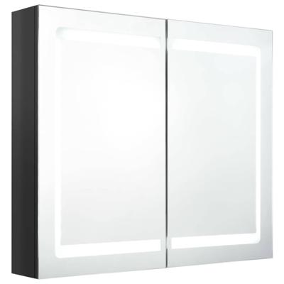 Badkamerkast met spiegel en LED 80x12x68 cm glanzend zwart