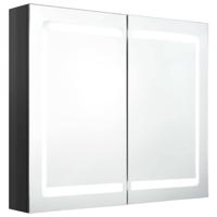 Badkamerkast met spiegel en LED 80x12x68 cm glanzend zwart - thumbnail