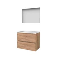 Basic-Line Basic 46 Badkamermeubelset - 80 x 46 cm - Greeploos - 2 Lades - Acryl Wastafel - Zonder Kraangat - Spiegel - Whisky Oak - thumbnail