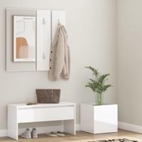 Garderobe set bewerkt hout hoogglans wit - thumbnail
