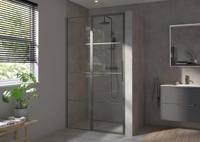 Saqu Devine industriële draaideur met vast paneel en omkeerbare draairichting 120x210cm mat zwart - thumbnail