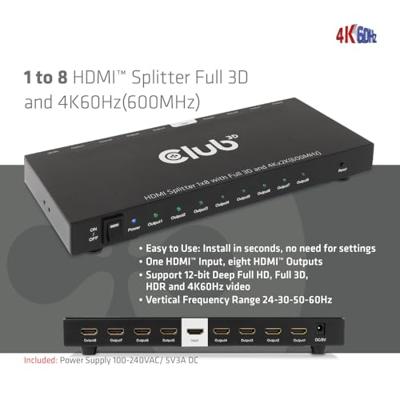 CLUB3D 1 to 8 HDMI Splitter Full 3D and 4K60Hz(600MHz) - thumbnail