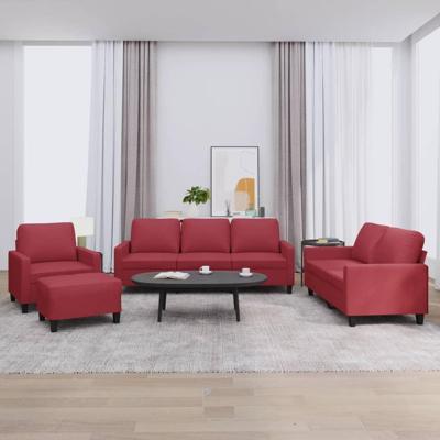 4-delige Loungeset met kussens fluweel wijnrood