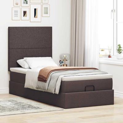 Ottoman bed met matras en LED's 140x200cm stof donkerbruin - thumbnail