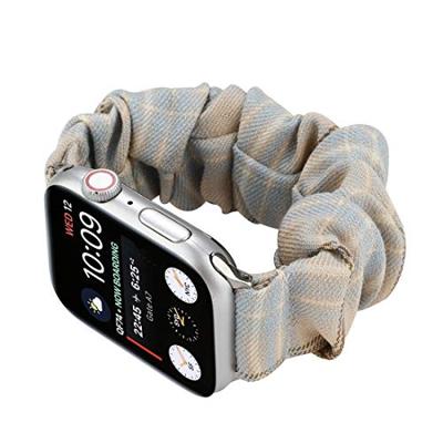 Elastisch scrunchie nylon bandje - Khaki / Lichtblauw - Geschikt voor Apple Watch 44mm / 45mm / 46mm / 49mm Elastisch scrunchie nylon bandje - Khaki / Lichtblauw - Geschikt voor Apple Watch 44mm / 45mm / 46mm / 49mm
