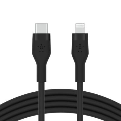 Belkin BoostCharge Flex siliconen USB Type C/Lightning-kabel (3 m), MFi-gecertificeerde 20 W PD Power Delivery-snellaadkabel voor iPhone 14/14 Plus, 13, 12, Pro, Max, mini, SE, iPad en meer – Zwart