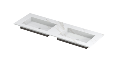 INK Post Wastafel Keramische Slab Envelop Bak Dubbel 2 Kraangaten - 1400x450x10 mm - Calacatta Mat