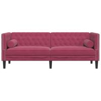 Driezitsbank Chesterfield-stijl met bolsters fluweel wijnrood - thumbnail