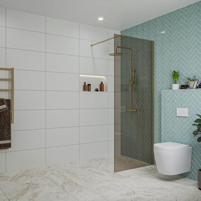 Fortifura Galeria inloopdouche - 80x200cm - rookglas - wandarm - Geborsteld Messing PVD (Goud) SW797939/SW797910