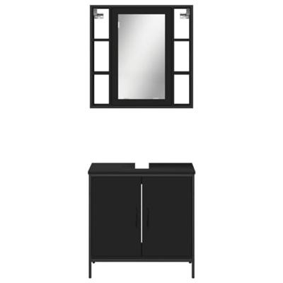 2-delige Badkamermeubelset bewerkt hout zwart 2-delige Badkamermeubelset bewerkt hout zwart