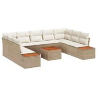 6-delige Tuinbankenset met kussens poly rattan acacia beige - thumbnail
