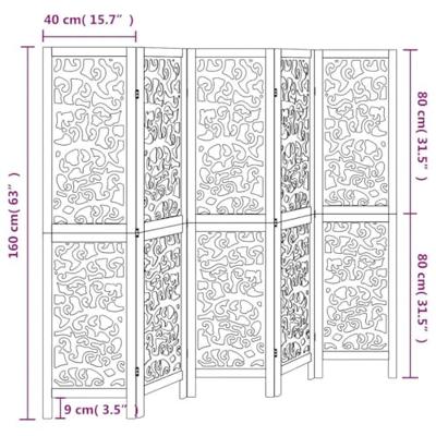 Kamerscherm met 5 panelen massief paulowniahout wit