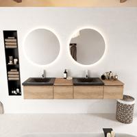 MONDIAZ BUKLA 200cm badmeubel met module 40 links kleur Washed Oak met 4 lades. Wastafel CLOUD dubbel 2 kraangaten kleur Urban. - thumbnail