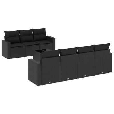 8-delige Loungeset met kussens poly rattan zwart - thumbnail