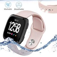 By Qubix - Compatible met Fitbit Versa 1/2 & Lite siliconen bandje - Maat: Small - Zand roze - Compatible fitbit bandje - thumbnail