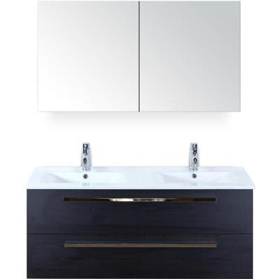 Seville Badmeubelset 120 cm - 2 Laden Black Oak - Wastafel Enjoy Dubbel met Spiegelkast