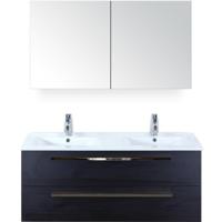 Seville Badmeubelset 120 cm - 2 Laden Black Oak - Wastafel Enjoy Dubbel met Spiegelkast - thumbnail