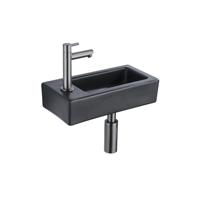 QeramiQ Fuente Fonteinset - 37.5x18.5x9cm - keramiek - kraangat links - fonteinkraan gunmetal - afvoerplug - verlaagd sifon - Mat Zwart SW1122451/SW769487/SW767295/SW696239 - thumbnail