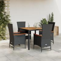 5-delige Tuinset met kussens poly rattan zwart - thumbnail