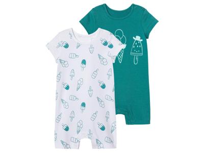 lupilu 2 baby playsuits (Wit/petrol, 50/56)