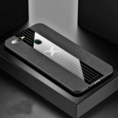 Voor OPPO A7 XINLI stiksels doek Textue schokbestendige TPU beschermhoes (zwart)