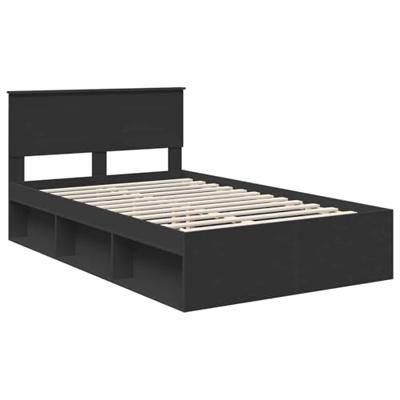 Bedframe met hoofdeinde Zwart 135 x 190 cm Bewerkt hout