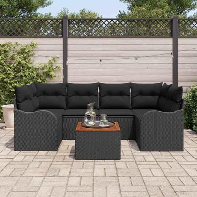 Tuinbankenset met kussen 7 pcs Zwart poly rattan