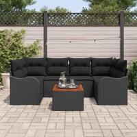 Tuinbankenset met kussen 7 pcs Zwart poly rattan - thumbnail