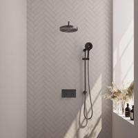 BRAUER Stripe Thermostatische Inbouw Regendouche - drukknoppen - SET 35 - 25cm douchekop - gebogen muurarm - 3-standen handdouche - doucheslang - geïntegreerde glijstang - gunmetal geborsteld PVD 5-GM-433 - thumbnail