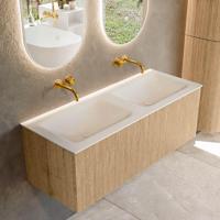 Mondiaz KURVE 120 cm Onderkast Greeploos 1 Lade Zonder Deuren Oak, Wastafel Solid Surface Dubbel Talc 0 Kraangaten Zonder Spiegel (KRVCLO1201L0D0KD-Oak/Tal) - thumbnail