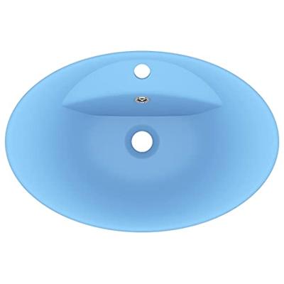 VidaXL Wastafel met overloop ovaal 58,5x39 cm keramiek mat lichtblauw