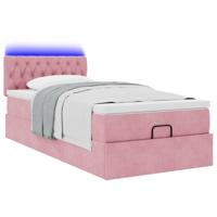 Ottoman bed met matras en LED's 90x200cm fluweel roze - thumbnail