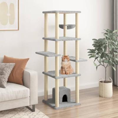 VidaXL Kattenmeubel met sisal krabpalen 154 cm lichtgrijs VidaXL Kattenmeubel met sisal krabpalen 154 cm lichtgrijs