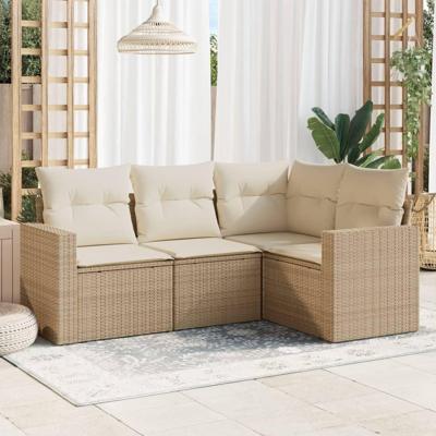 4-delige Loungeset met kussens poly rattan beige 4-delige Loungeset met kussens poly rattan beige