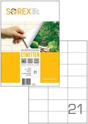 A4 etiketten 70 x 42,3 mm wit 100 vel Sorex