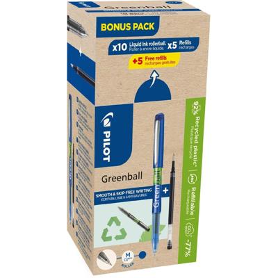 Pilot Greenball roller, medium punt, 10 rollers + 10 vullingen, medium, blauw