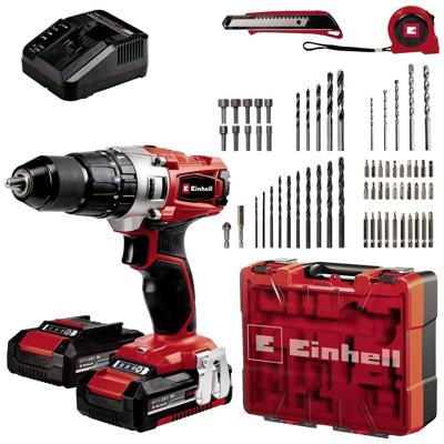 Einhell Power X-Change TE-CD 18/2 Li-i +64 (2x2,0 Ah) Accu-klopboor/schroefmachine 2 snelheden Incl. 64-delige set accessoires, Incl. lader, Incl. 2 accus