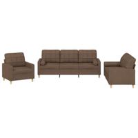 3-delige Loungeset met kussens stof bruin - thumbnail
