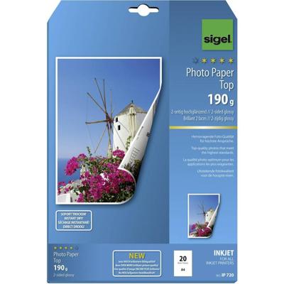Sigel Photo Paper Top IP720 Fotopapier DIN A4 190 g/m² 20 vellen Hoogglans, Dubbelzijdig bedrukbaar Sigel Photo Paper Top IP720 Fotopapier DIN A4 190 g/m² 20 vellen Hoogglans, Dubbelzijdig bedrukbaar