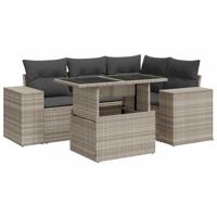 5-delige Loungeset met kussens poly rattan lichtgrijs - thumbnail