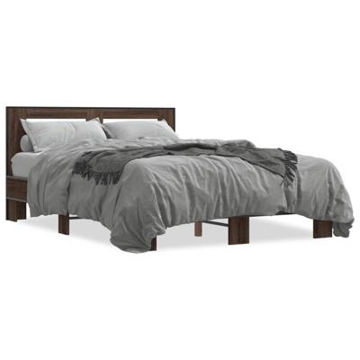 Bedframe bewerkt hout metaal bruin eikenkleur 140x200 cm