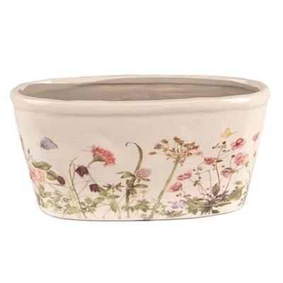 Clayre & Eef Bloempot 23x10x11 cm Roze Beige Keramiek Ovaal Bloemen