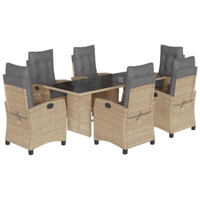 7-delige Tuinset met kussens poly rattan gemengd beige