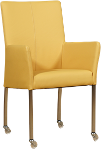 Gele leren moderne eetkamerstoel Comfort - met armleuning poot vierkant rvs met wiel - Toledo Leer Giallo (geel leer)