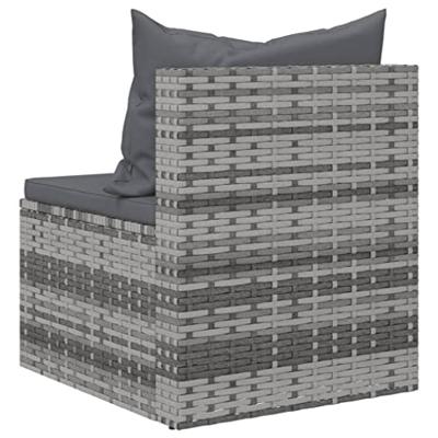 Tuinmiddenbank met kussens 2 st poly rattan grijs - thumbnail