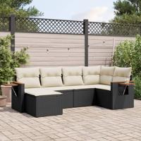 6-delige Loungeset met kussens poly rattan zwart - thumbnail