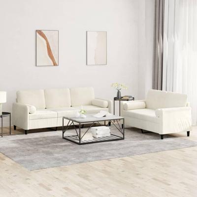 2-delige Loungeset met kussens fluweel crèmekleurig