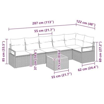 Tuinbankenset met kussen 7 pcs Grijs poly rattan