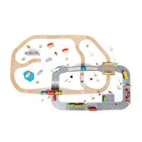 Bigjigs houten treinbaan en autobaan set, 105dlg. - thumbnail